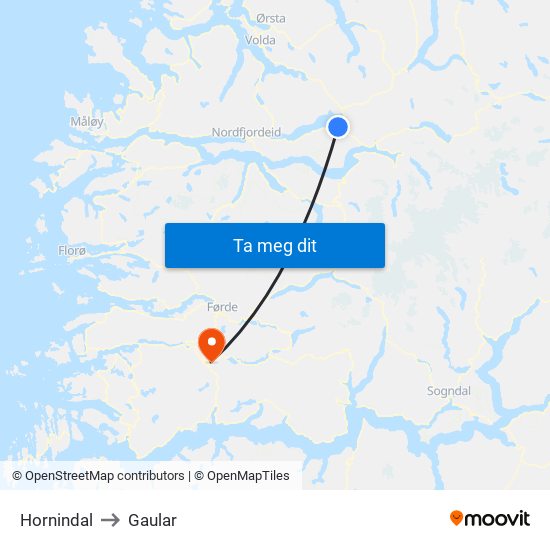 Hornindal to Gaular map