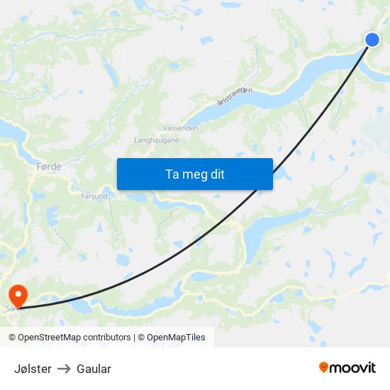 Jølster to Gaular map