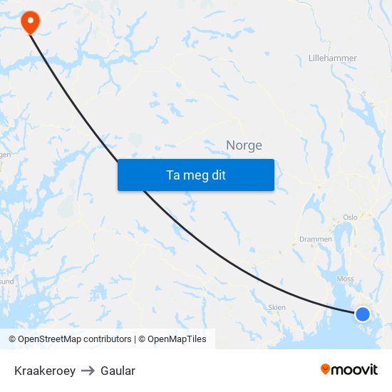 Kraakeroey to Gaular map