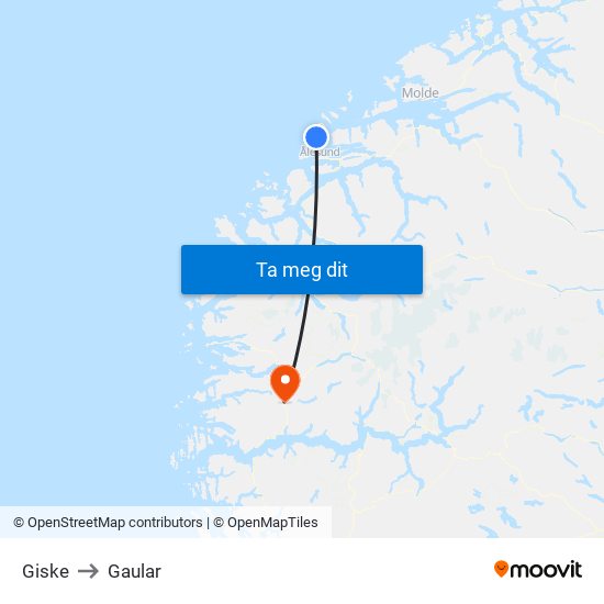 Giske to Gaular map