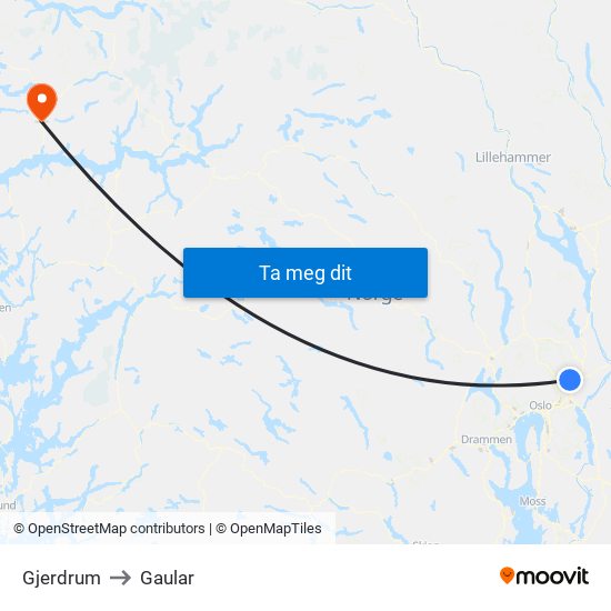 Gjerdrum to Gaular map