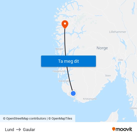 Lund to Gaular map