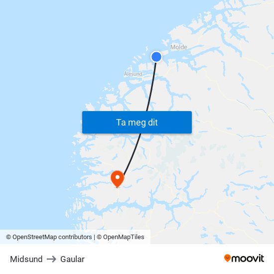 Midsund to Gaular map