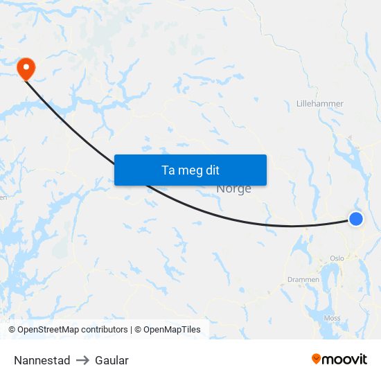 Nannestad to Gaular map