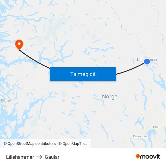 Lillehammer to Gaular map