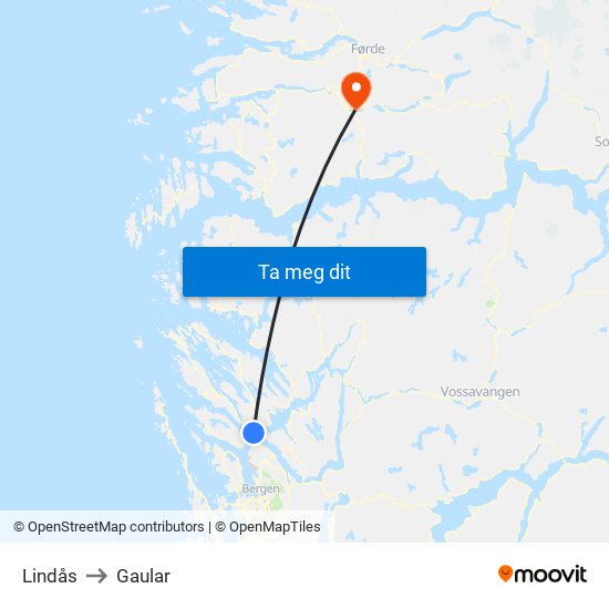 Lindås to Gaular map
