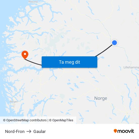 Nord-Fron to Gaular map