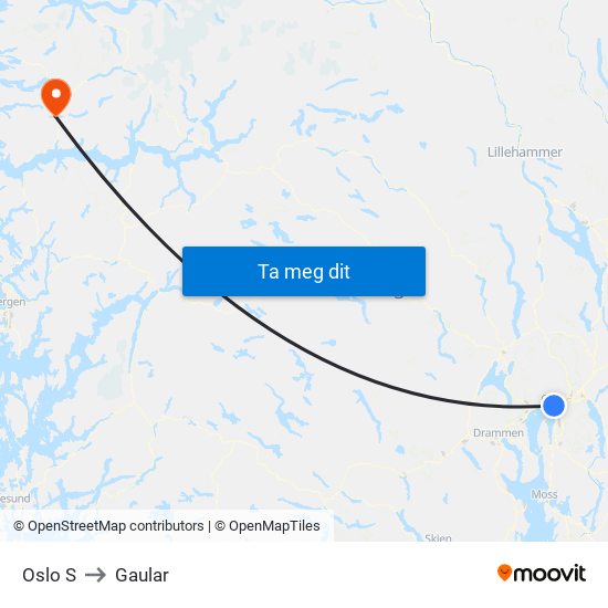 Oslo S to Gaular map