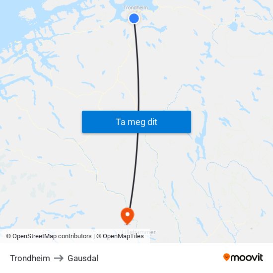 Trondheim to Gausdal map