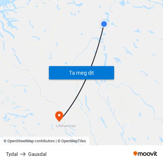 Tydal to Gausdal map