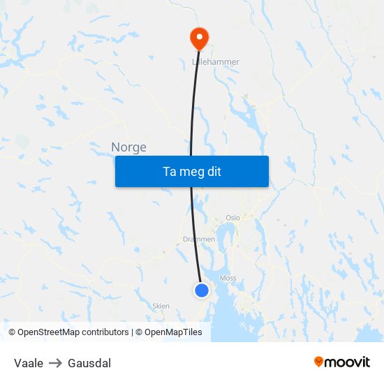 Vaale to Gausdal map