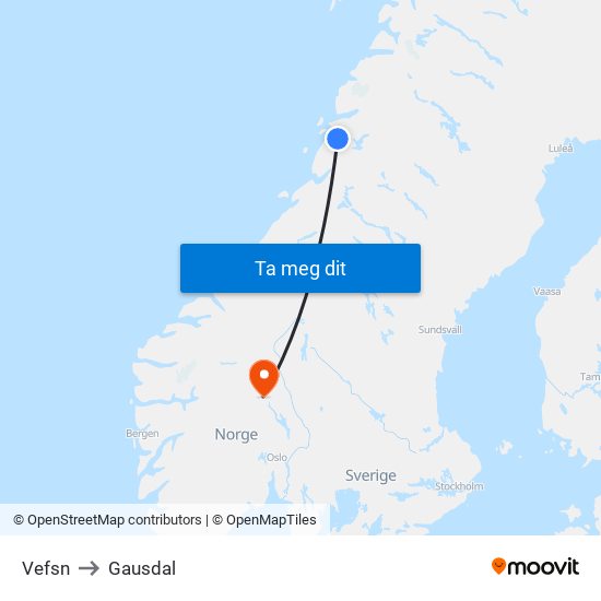 Vefsn to Gausdal map