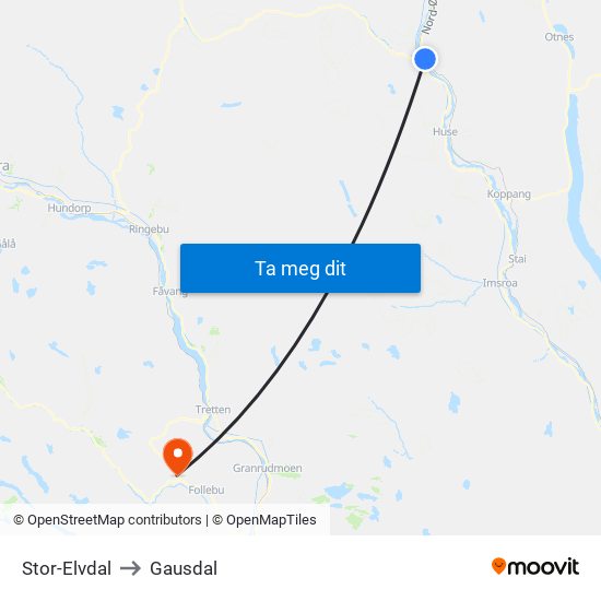 Stor-Elvdal to Gausdal map