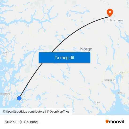 Suldal to Gausdal map