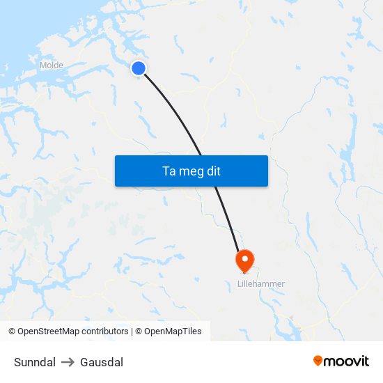 Sunndal to Gausdal map