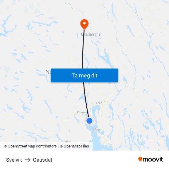 Svelvik to Gausdal map