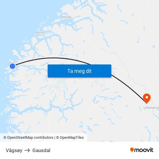 Vågsøy to Gausdal map