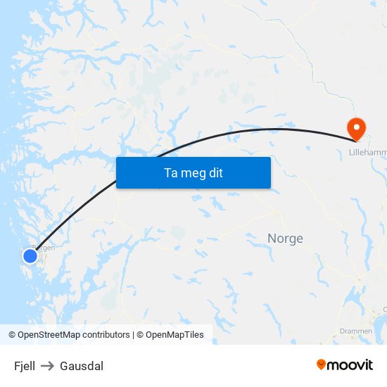 Fjell to Gausdal map
