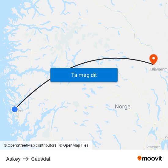 Askøy to Gausdal map