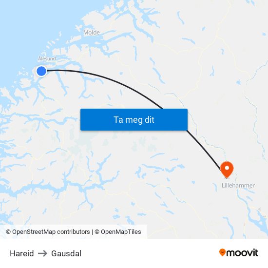 Hareid to Gausdal map