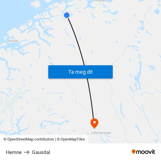 Hemne to Gausdal map