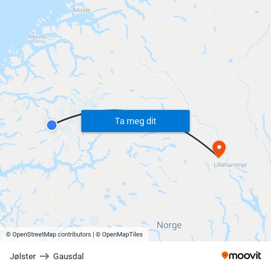 Jølster to Gausdal map