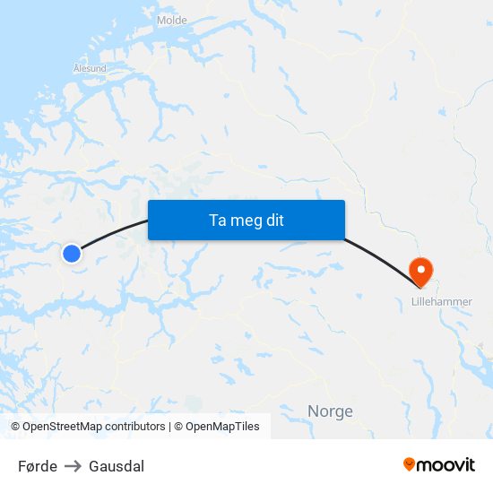 Førde to Gausdal map