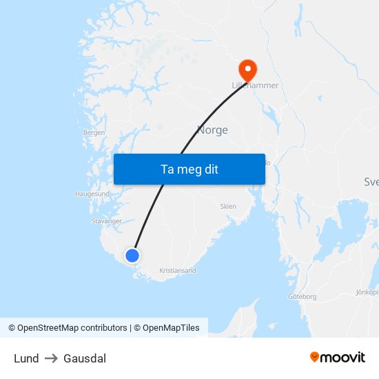 Lund to Gausdal map