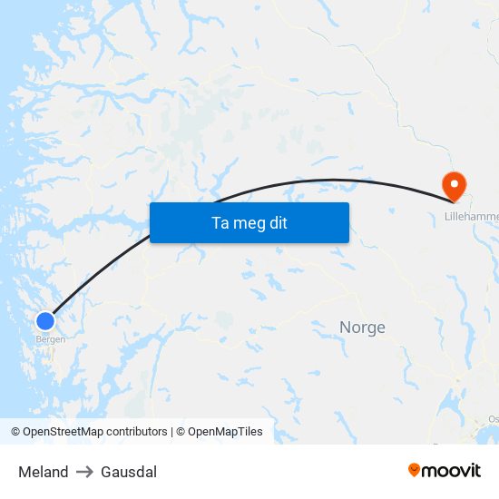 Meland to Gausdal map