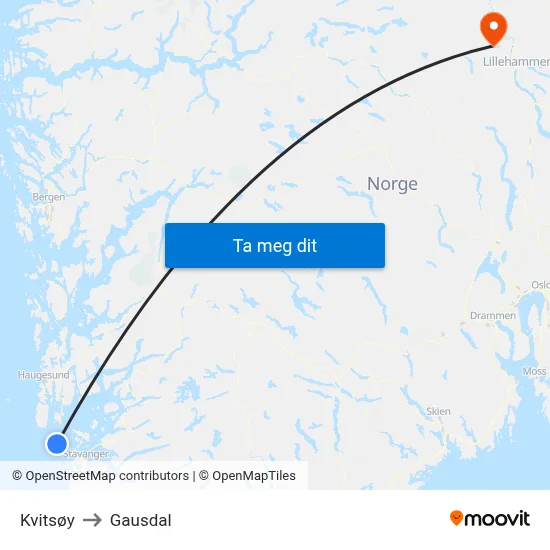 Kvitsøy to Gausdal map