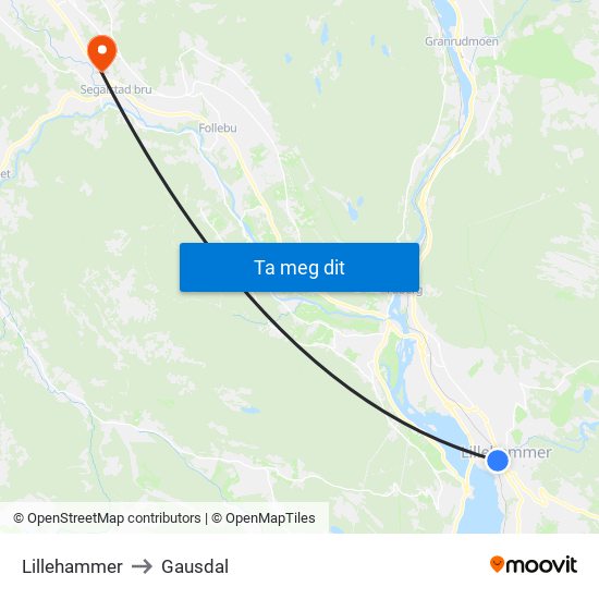 Lillehammer to Gausdal map