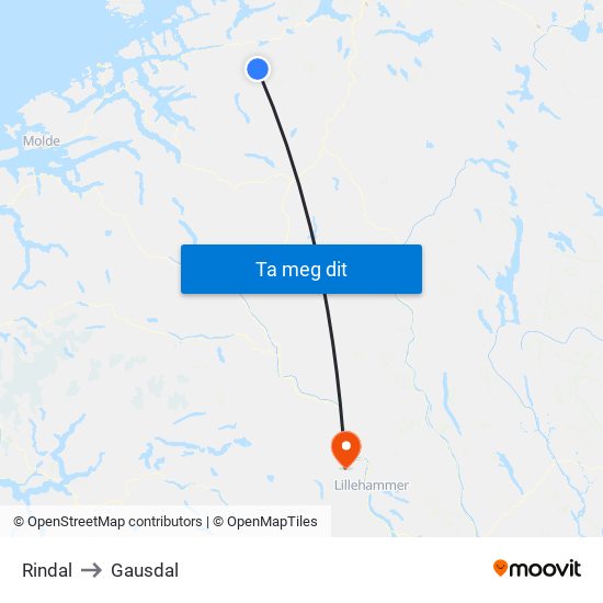 Rindal to Gausdal map