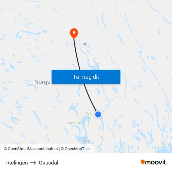 Rælingen to Gausdal map