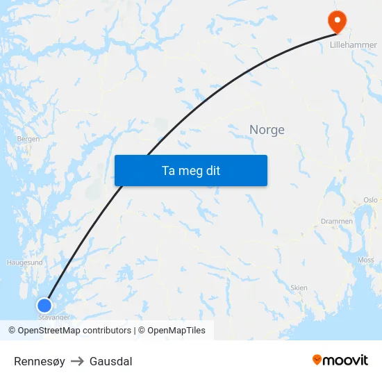 Rennesøy to Gausdal map
