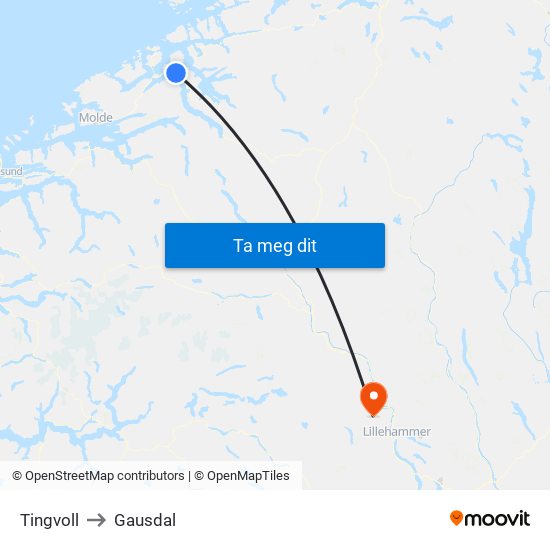 Tingvoll to Gausdal map