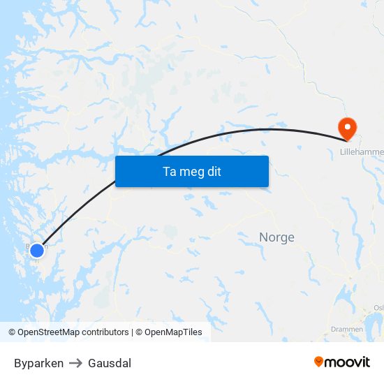 Byparken to Gausdal map