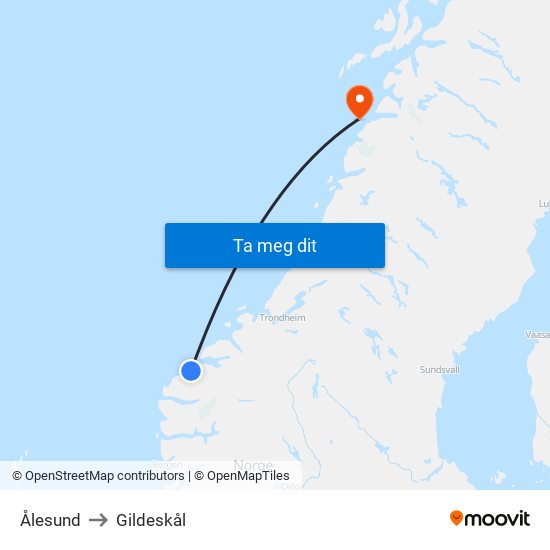 Ålesund to Gildeskål map
