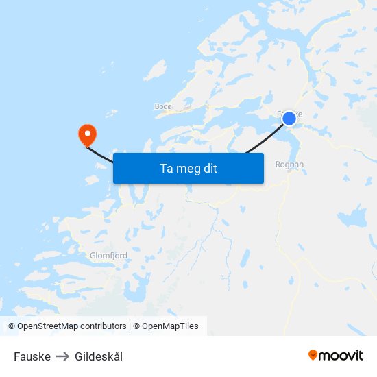 Fauske to Gildeskål map