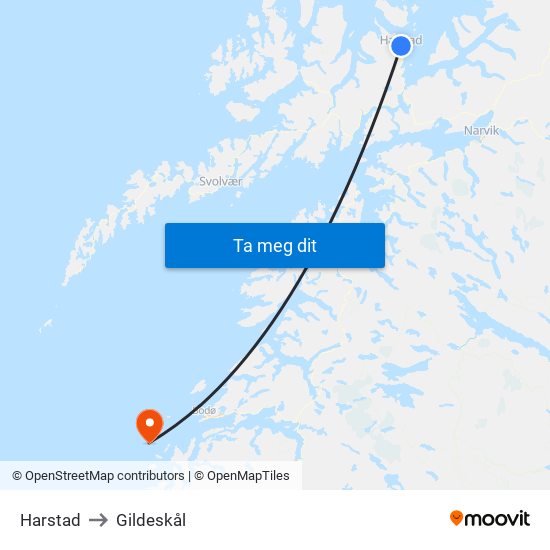 Harstad to Gildeskål map