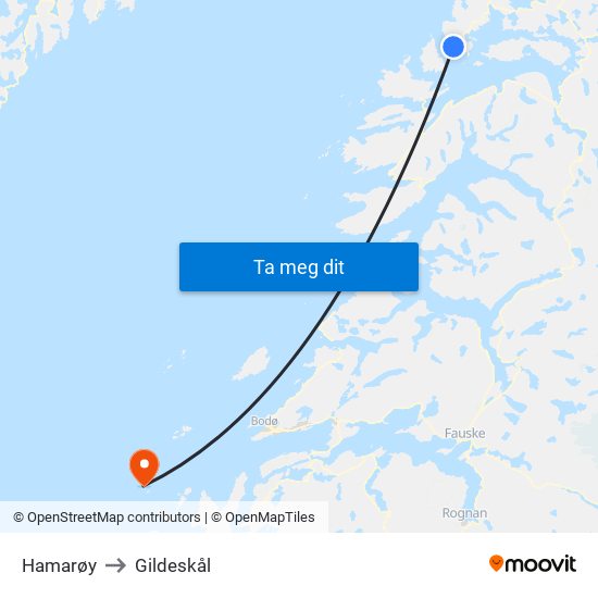 Hamarøy to Gildeskål map