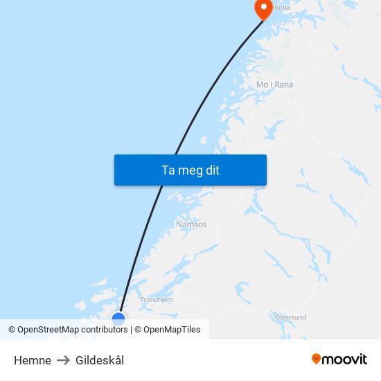 Hemne to Gildeskål map