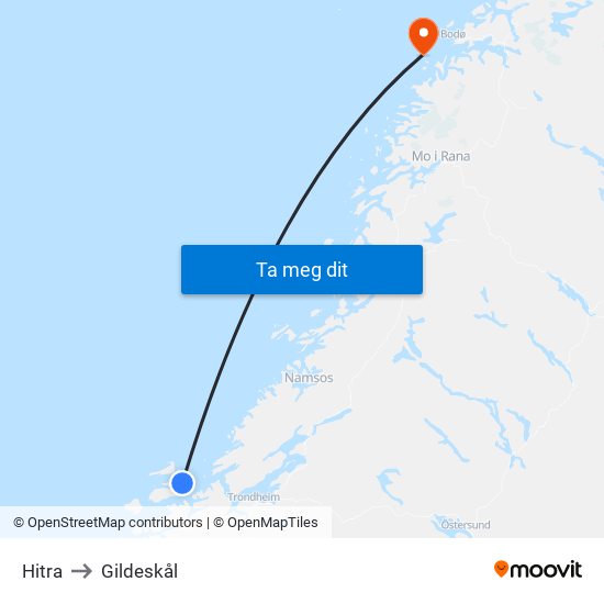 Hitra to Gildeskål map