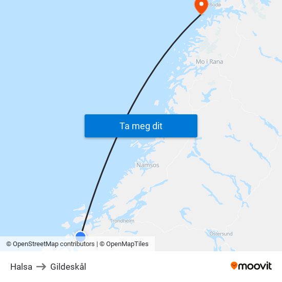 Halsa to Gildeskål map