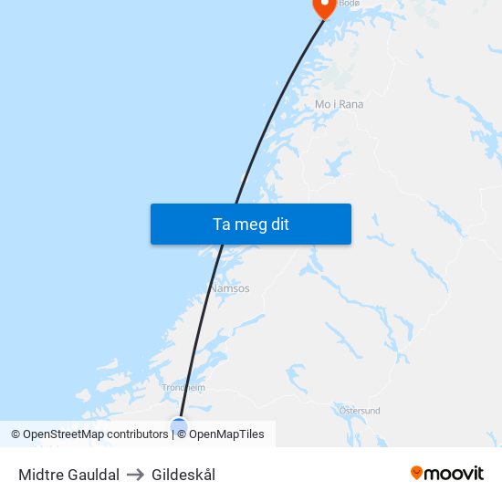Midtre Gauldal to Gildeskål map