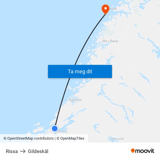 Rissa to Gildeskål map