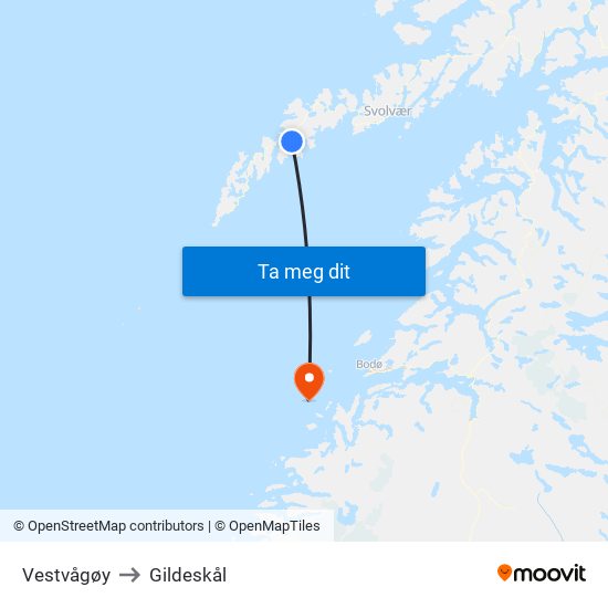Vestvågøy to Gildeskål map