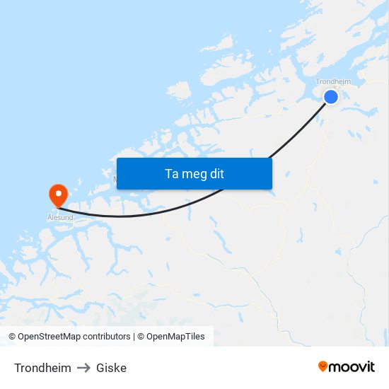 Trondheim to Giske map