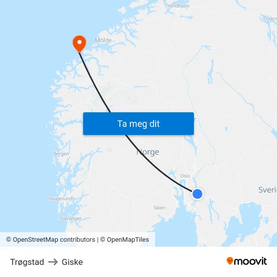 Trøgstad to Giske map