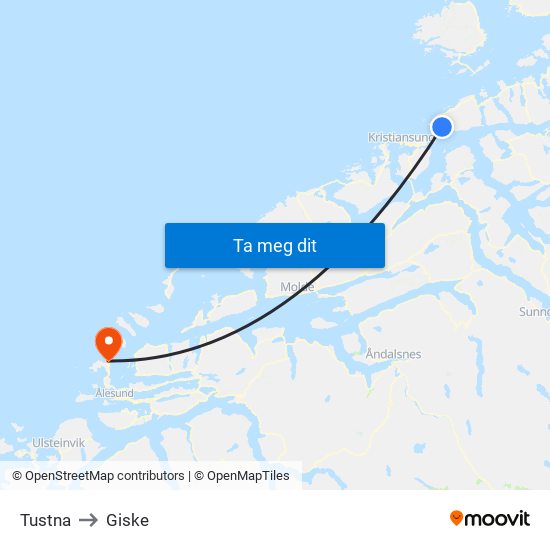 Tustna to Giske map