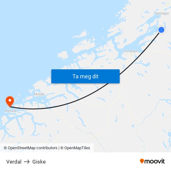 Verdal to Giske map